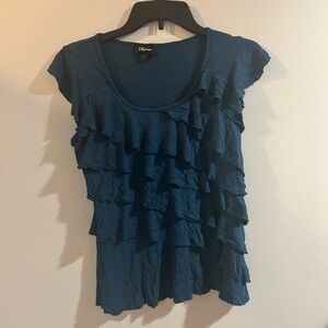iZ Byer Blue Ruffle Top short sleeve  size large